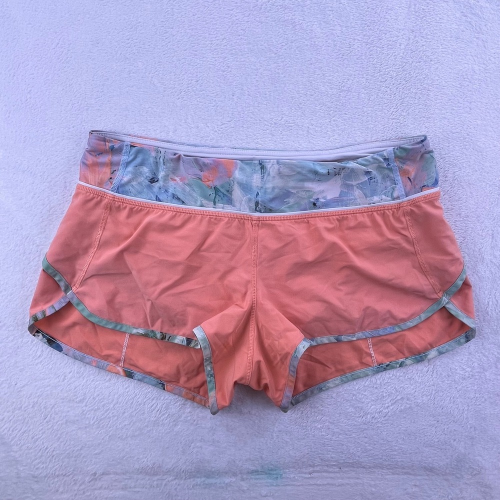 Lululemon Speed Up Short 2.5 Coral Pink Abstract Floral Print Running Womens 8 - Picture 2 of 4